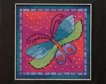 Laurel Burch Dragonfly on Fuchsia Kit by Mill Hill Cross Stitch and Beads All Materials and Instructions 5.75" x 5.75"