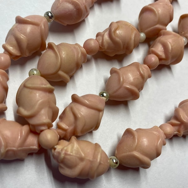 Clearance Vintage Plastic Pink Rosebud Beads 29 inch Necklace 20mm x 15mm beads 30 pcs