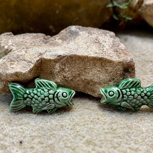 Fish Beads Peruvian Ceramic Large Hole Fishy Beads 22mm x 12mm 10 beads Choose From 5 Colors Green