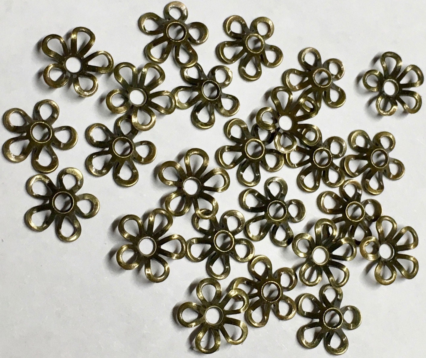 Gold, Silver and Bronze Filigree Flower Bead Caps With Hole Brass Metal Bead  Caps for Jewelry Making Supplies 10pcs 