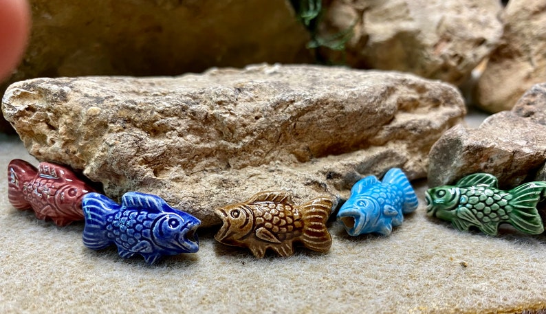 Fish Beads Peruvian Ceramic Large Hole Fishy Beads 22mm x 12mm 10 beads Choose From 5 Colors image 7