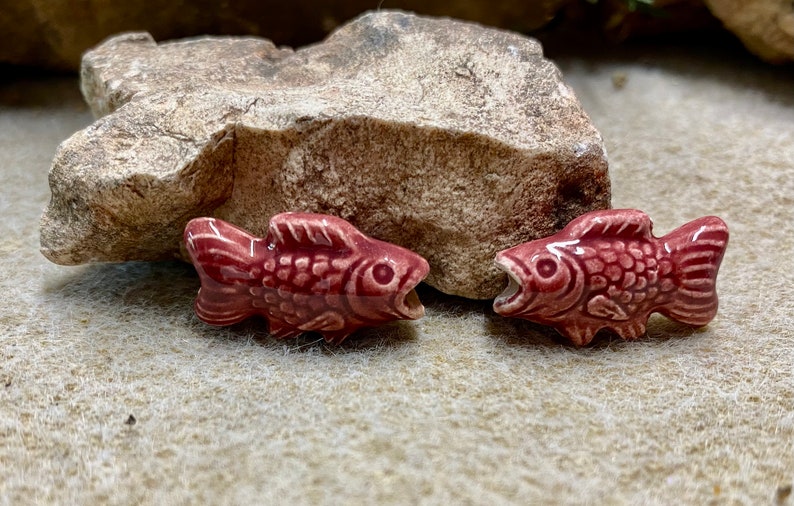 Fish Beads Peruvian Ceramic Large Hole Fishy Beads 22mm x 12mm 10 beads Choose From 5 Colors Red