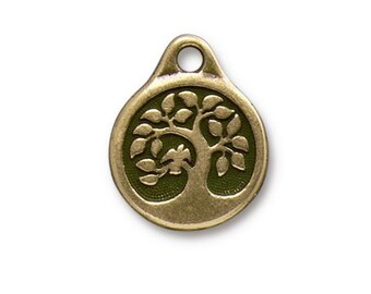 Bird in a Tree Oxidized Brass Charms Double Sided TierraCast Lead Free Pewter 16mm x 19.5mm 2 pcs F390