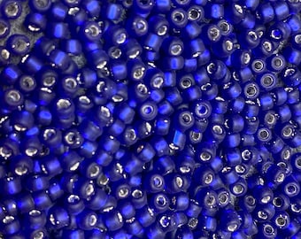 8/0 Frosted Silver Lined Dark Sapphire Blue Japanese Glass Rocaille Seed Beads 6 Inch tube 28 grams #F20