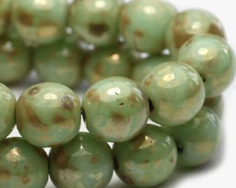 Round Druk Beads 6mm Sage with Picasso Finish Czech Pressed Glass Rounds Beads Approx. 25 beads