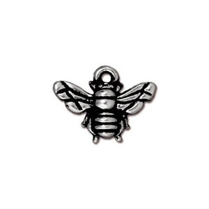 2 Antique Silver Honey Bee Double Sided Charms TierraCast Lead Free Pewter 12mm x 15mm Two Charms 2 pcs F268