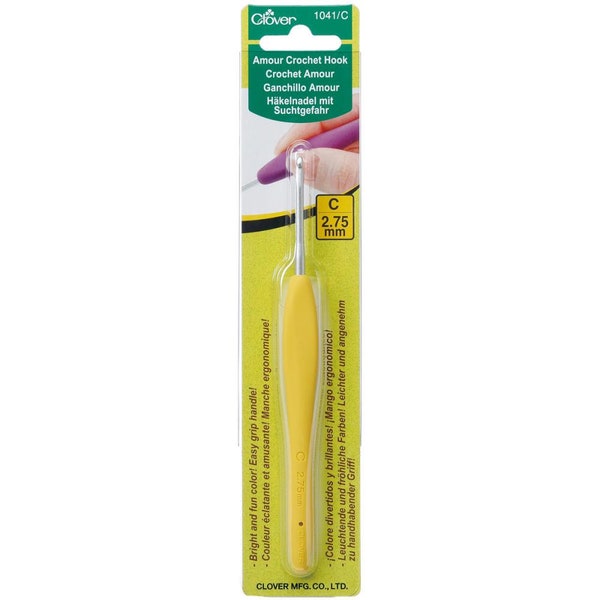 Clover Amour Aluminum Crochet Hook with Rubber Easy Comfort Handle Size C Hook 2.75mm