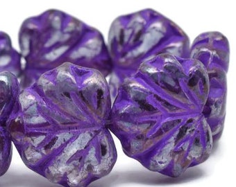 Maple Leaf Beads Violet with a Purple Wash Czech Pressed Glass Maple Leaf Beads 10 x 13mm 20 beads