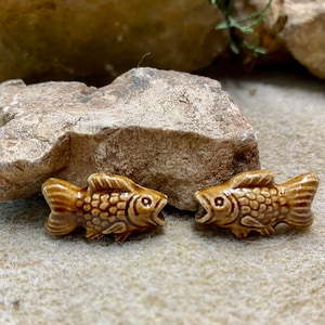 Fish Beads Peruvian Ceramic Large Hole Fishy Beads 22mm x 12mm 10 beads Choose From 5 Colors Brown