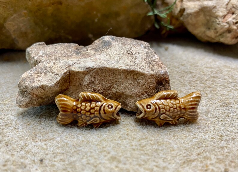 Fish Beads Peruvian Ceramic Large Hole Fishy Beads 22mm x 12mm 10 beads Choose From 5 Colors Brown