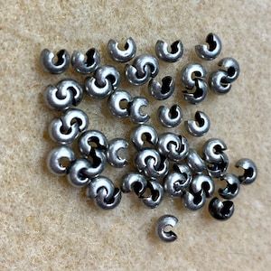 Crimp Covers Antique Silver Plated Crimps 3mm for Crimp Beads or Tubes 48 pcs F419C