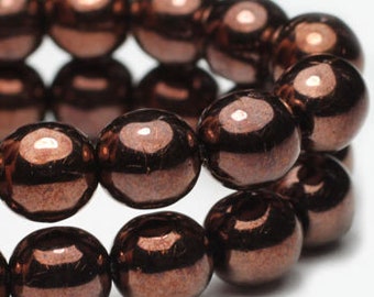 Round Druk Beads 6mm Opaque Bronze Czech Pressed Glass Rounds Beads 30 beads