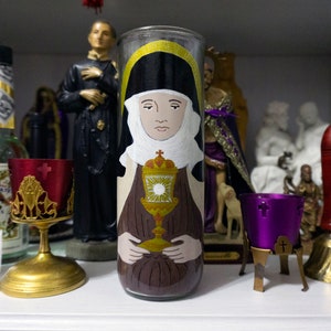 St Clare hand painted glass 7-day candle