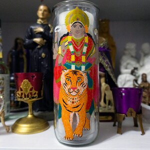Durga hand painted glass 7-day candle