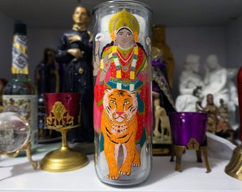 Durga hand painted glass 7-day candle