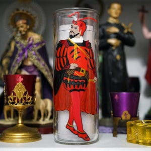 Made-to-order: Mephistopheles hand painted glass 7-day candle