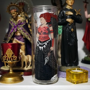 The Morrigan hand painted glass 7-day candle