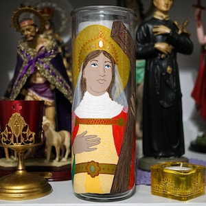 St Helen hand painted glass 7-day candle