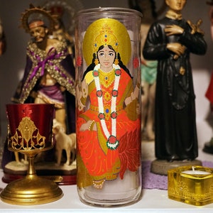 Lakshmi hand painted glass 7-day candle