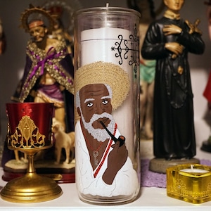 Papa Legba hand painted glass 7-day candle