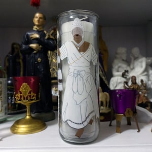 Obatala hand painted glass 7-day candle