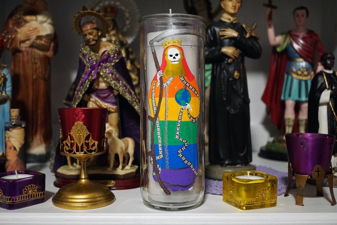 Santa Muerte 7 Powers Hand Painted Glass 7-day Candle - Etsy