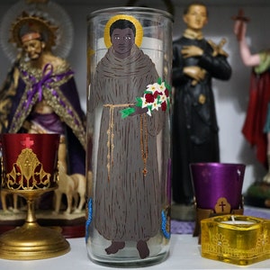 San Benito de Palermo, São Bento o Mouro, vela de 7 dias em vidro pintado à mão