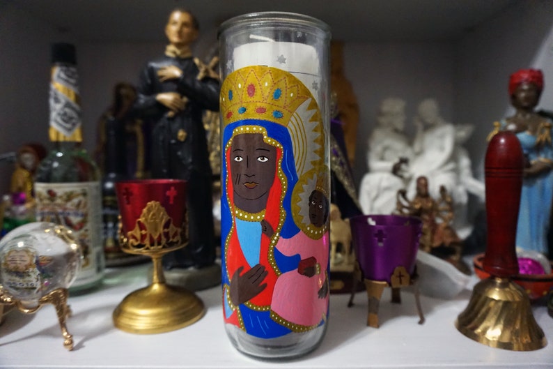 Saint Barbara Africana Hand Painted Glass 7day Candle Etsy
