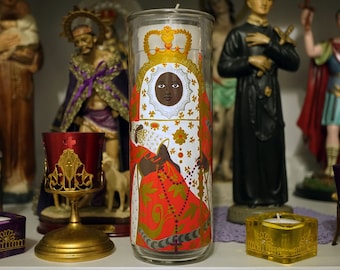 Hecho a la medida: Vela de 7 días de vidrio pintada a mano Nuestra Señora de la Candelaria