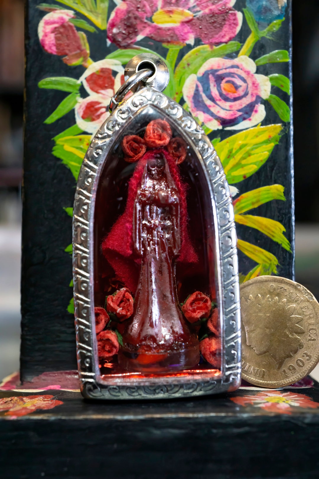 Santa Muerte Roja/red Robe Loaded Amulet - Etsy