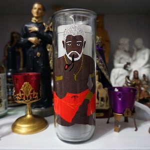 Papa Candelo hand painted glass 7-day candle