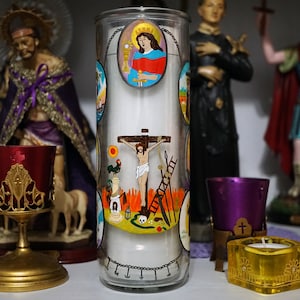 7 African Powers hand painted glass 7-day candle