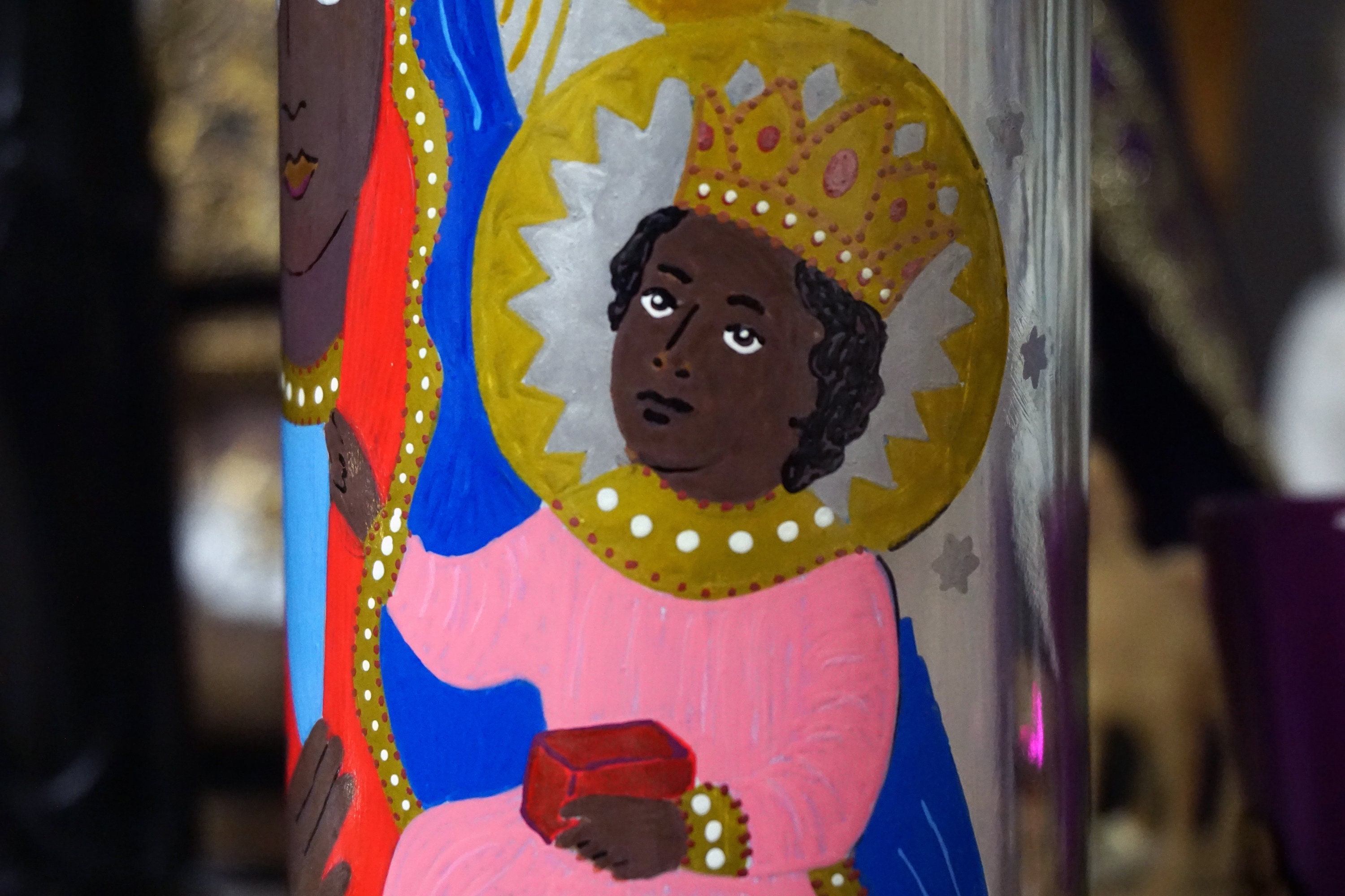 Saint Barbara Africana Hand Painted Glass 7day Candle Etsy