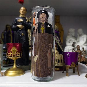 Saint Roque hand painted glass 7-day candle