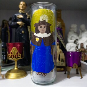 Saint Nino de Atocha hand painted glass 7-day candle