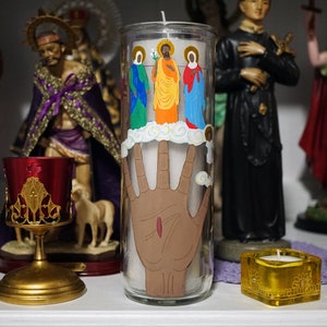 Manos Ponderosa hand painted glass 7-day candle