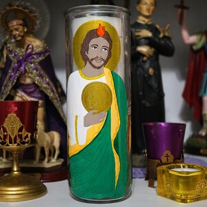 St Jude hand painted glass 7-day candle