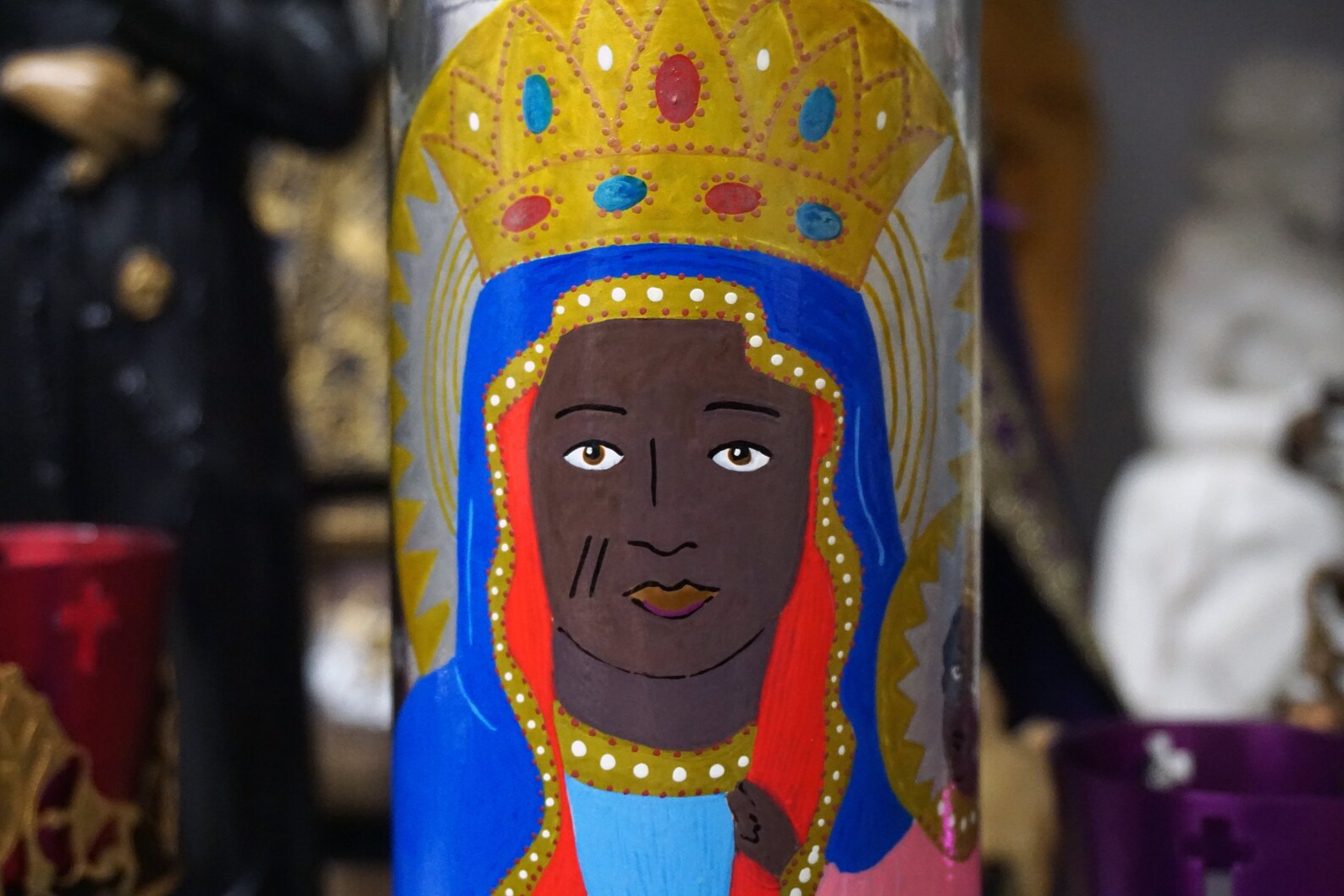 Saint Barbara Africana Hand Painted Glass 7day Candle Etsy