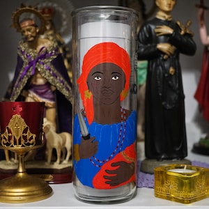Erzulie Danto, Ezili Dantor hand painted glass 7-day candle