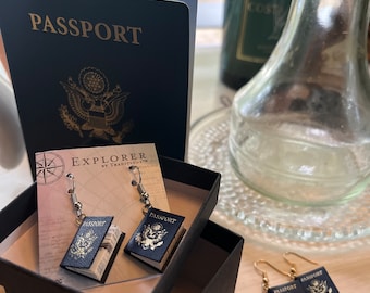 Passport Earrings: Mini Booklet Dangle Earrings, Travel Jewelry