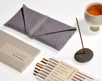 Natural Incense Sampler Set – 8 Scents with Handmade Stone Holder (Meditation, Self-Care)