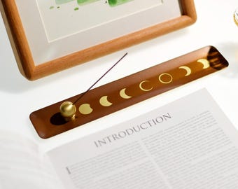 Brass Moon Phase Incense Holder, Minimalist Celestial Burner, Meditation Altar Accessory