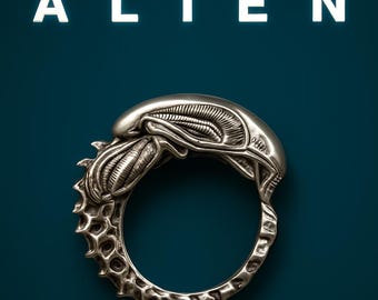 Alien Inspired Ring – Sci-Fi Horror Movie Jewelry, Xenomorph Style Band, Unique Gift for Fans of Retro Space Films