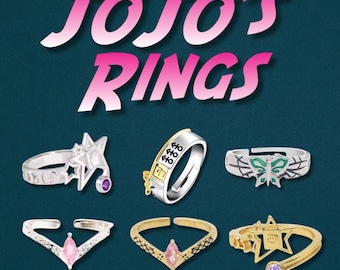 JoJos Bizarre Adventure Inspired Ring Collection – Y2K Anime Jewelry, Cosplay Fashion Band, Collectible Gift for Anime Fans