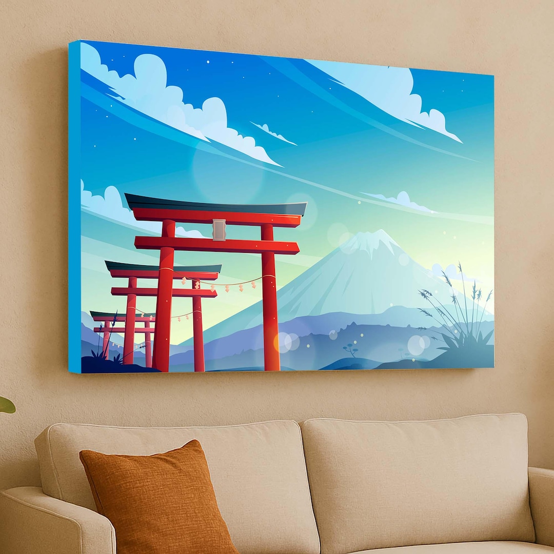Mount Fuji Canvas Print: Japanese Torii Gate Sunrise Art - Etsy