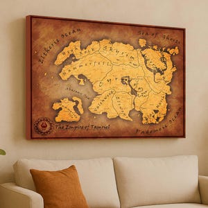 Arte mural con mapas antiguos, arte de mapas de fantasía, mapa de juegos vintage, decoración de habitaciones de gamer, arte de videojuegos