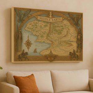 Mittelerde Karte, Herr der Ringe, Wandkunst, Fantasy Karte, Tolkien Poster, Lord Rings Geschenk, Vintage Map Art, Nerdige Wanddeko, Geek Raum Kunst