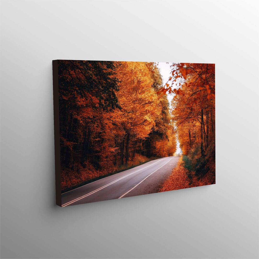 Forest Road Wall Art Canvas, Big Autumn Tree Forest W Road Path Canvas ...
