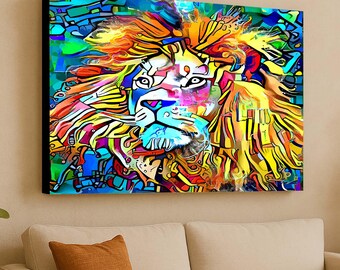 Abstract Lion Canvas Art: Vibrant Jungle Animal Print