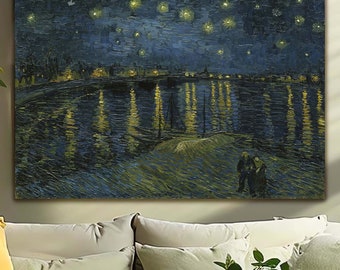 The Starry Night Tempered Glass Wall Art, Vincent Van Gogh Glass Art, Oil Painting Art, Blue Night Sky